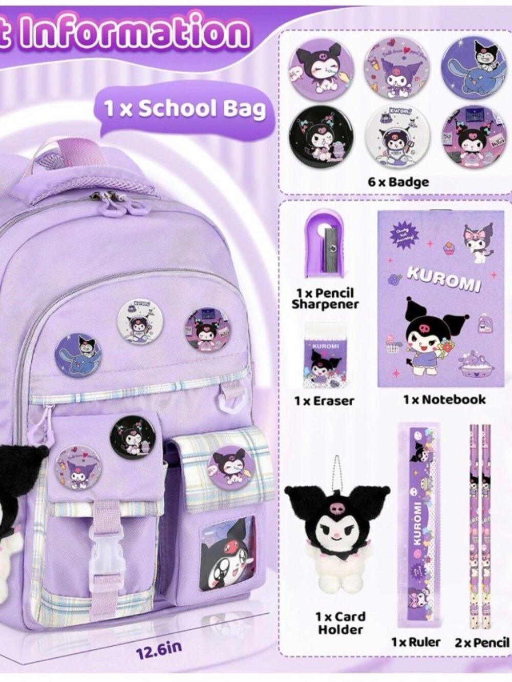 Anime Schoolbag Cartoon Backpack Laptop +pencil set for Girls
